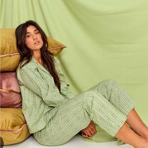 Parterre | Ivy strip pajama set cotton poplin green/white